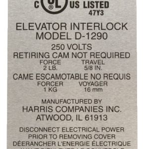 Data Tag UL Listed Interlock Tag D1290  wording to state "retiring cam not required".020 Aluminum Silver Background Black Copy Clear Vinyl Overcoat N Adhesive