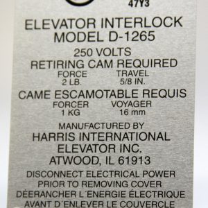 Data Tag UL Listed Interlock Tag D-1265  .020 Aluminum Silver Background Black Copy Clear Vinyl Overcoat No Adhesive
