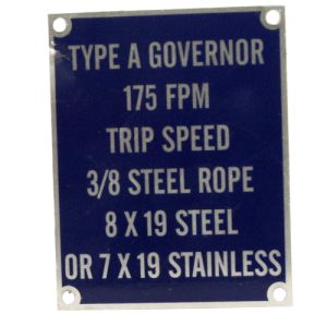 Tag, Harris Companies Inc. Governor Data: Drawing  A-1264.1: 0.020 Aluminum : Blue Background, Silver Copy and Border: Clear Vinyl Overcoat: No Adhesive