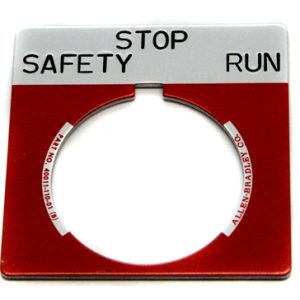 A-B Legend, Red "Stop Safety Run"  (2 lines) 800H-W054, 30mm