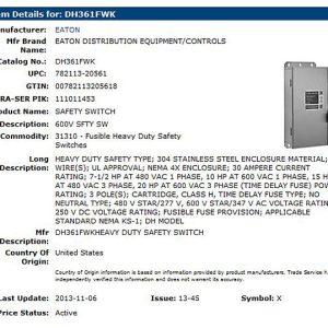 Safety Switch Heavy Duty 3 Pole 600 VAC 30 Amp Fusible without Neutral Nema 4X Series K