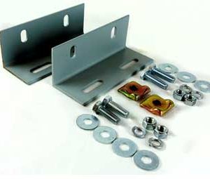 Freight Car Guide Rail Bracket - 2000 lb. Car Capacity: Powder Coated Blue(6) 5/8" x 2 Bolts(6) 5/8" Nuts(6) 5/8" Lock Washer(12) 5/8" Flat Washer(2) Forged Rail Clips